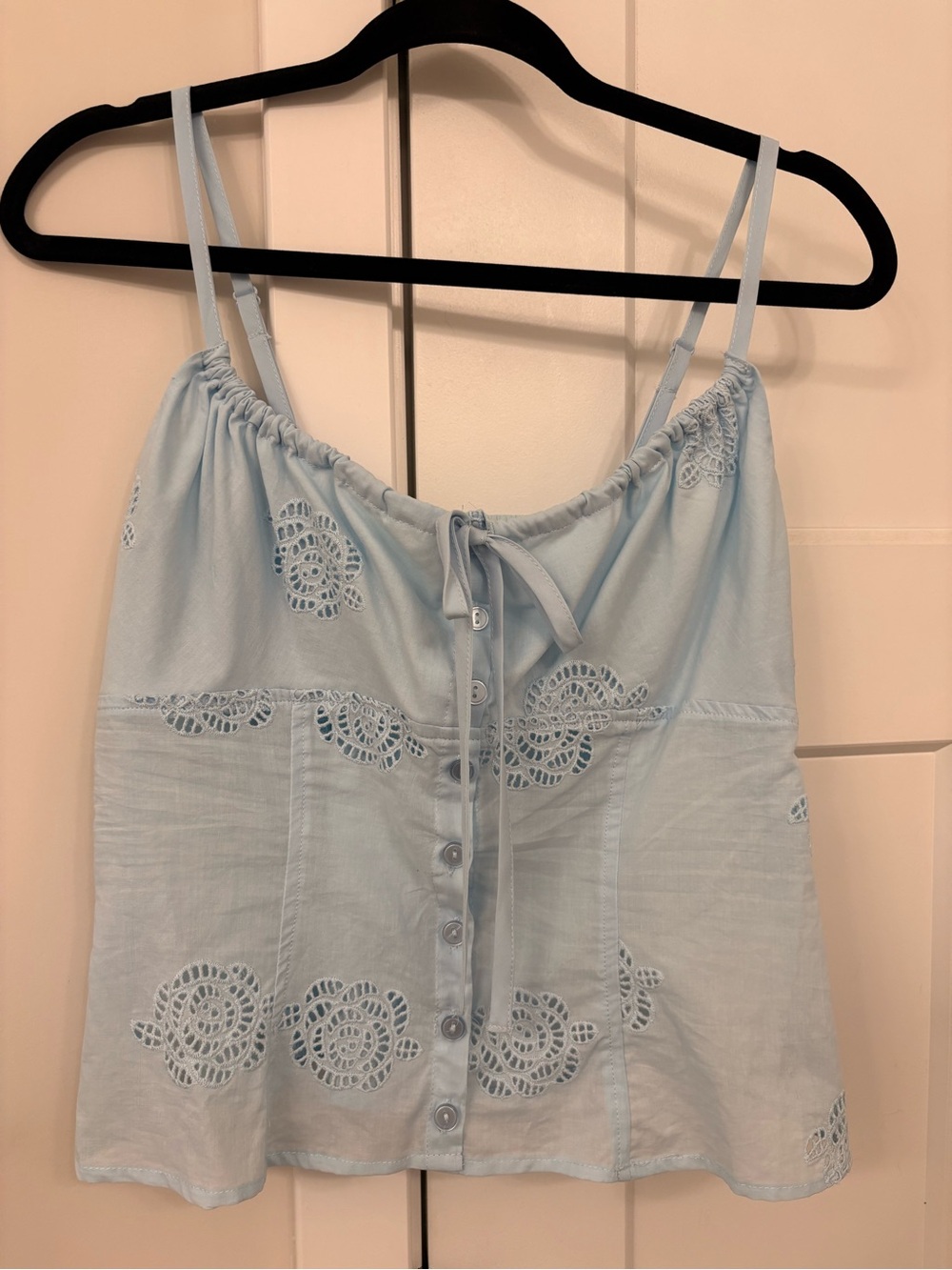 wild fable Light Blue Eyelet Button-Front Tank Top